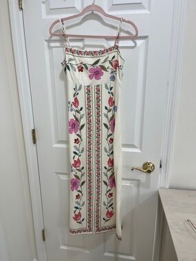 Lalavon White Smocked Floral-Trim Dress